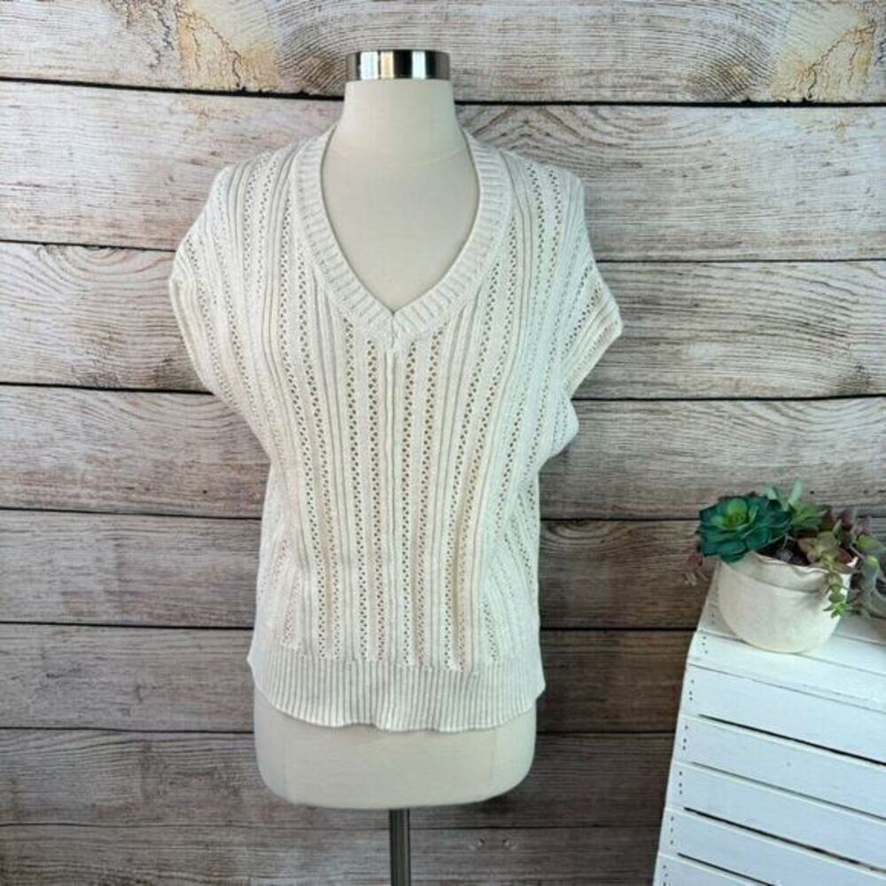 Joie Ivory V-Neck‎ Cable Knit Dolman Sleeve Sweater Vest Women's Size Small
